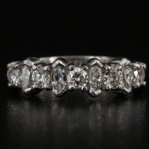 Platinum 1.02 CTW Genuine-Diamond Band-Marquise and Round Brilliant cut stones